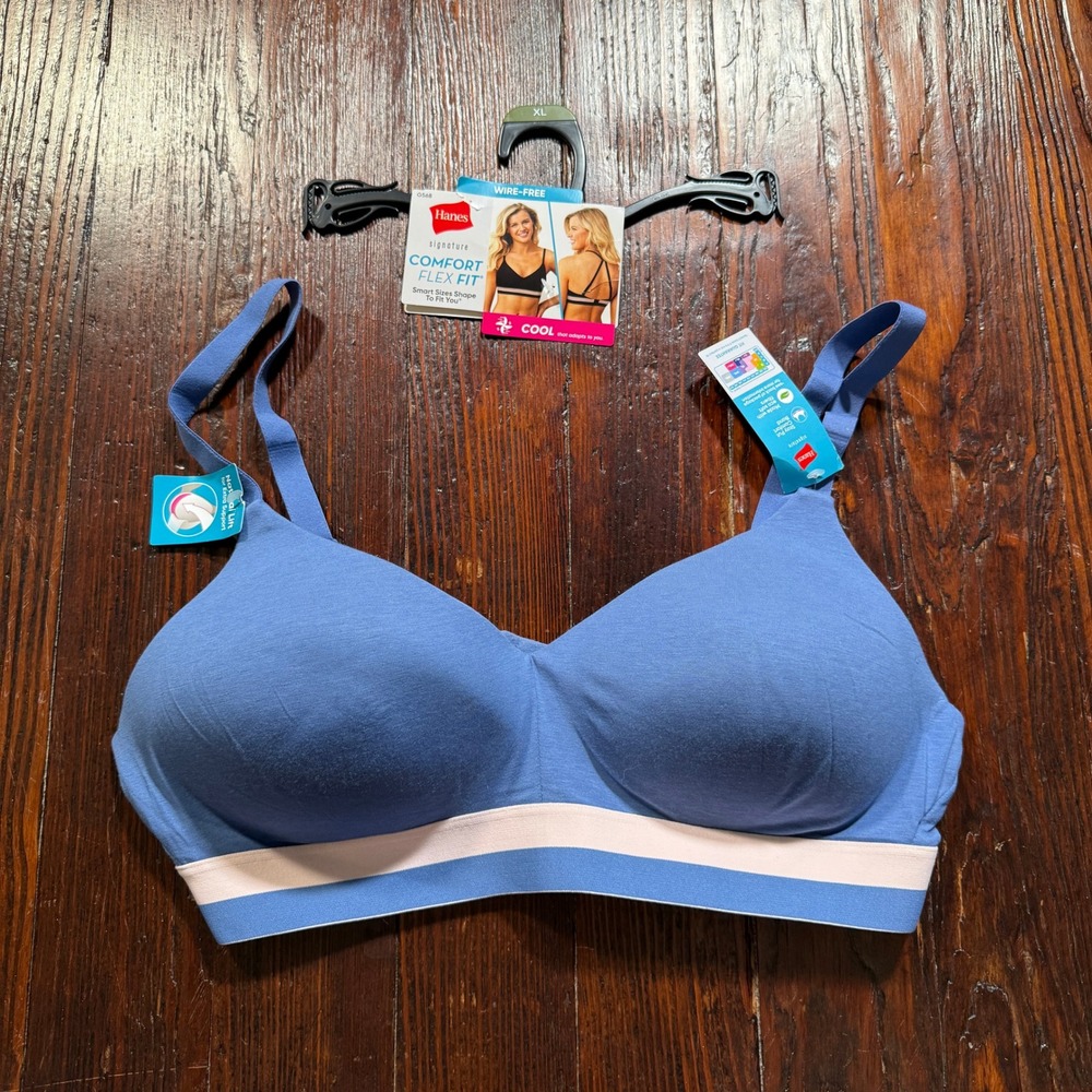 Hanes Bra Womens XL Blue Comfort Flex Fit Wire-Free MHG568 NWT
